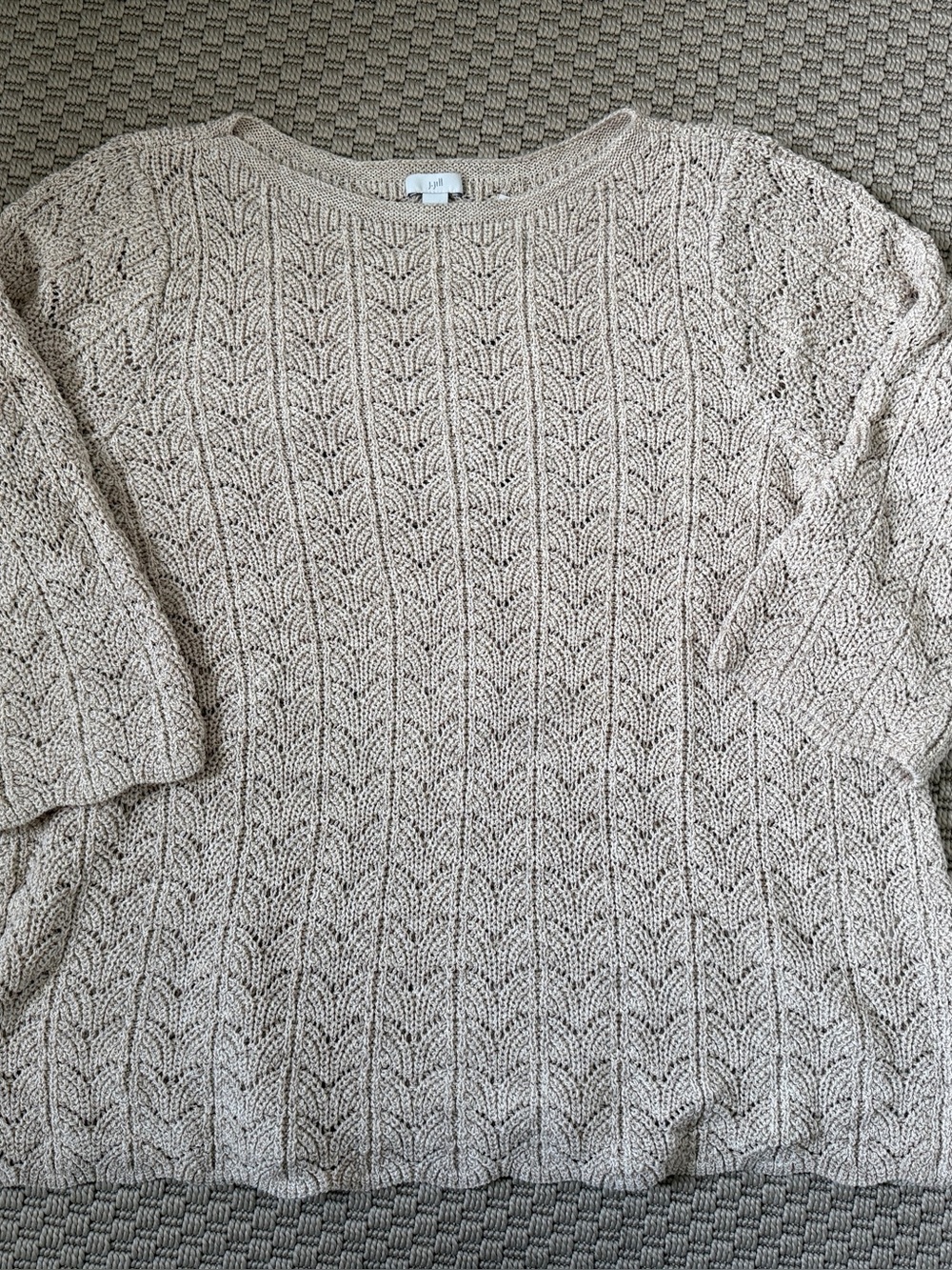 J. Jill Beige Open-Knit Scoop Neck Sweater